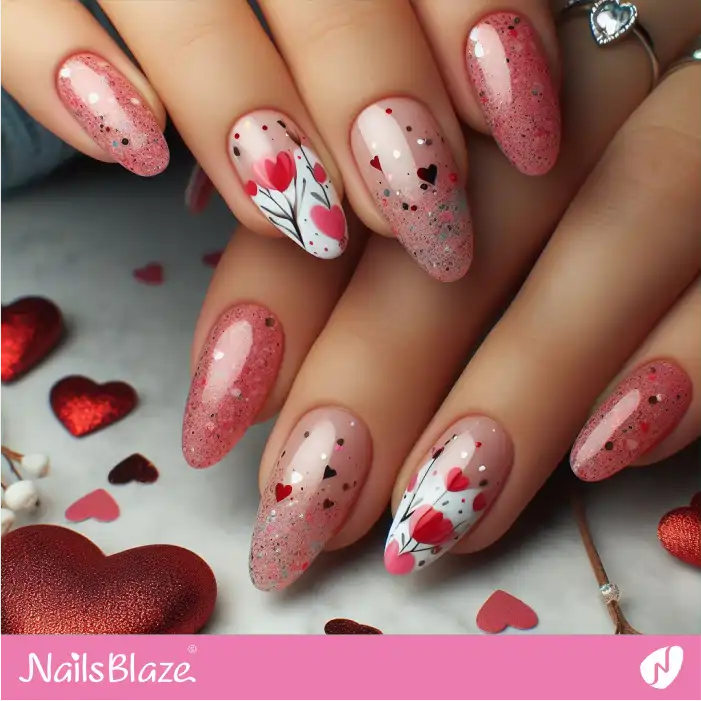Ombre Glitter Confetti Design Heart Nails | Valentine Nails - NB2311
